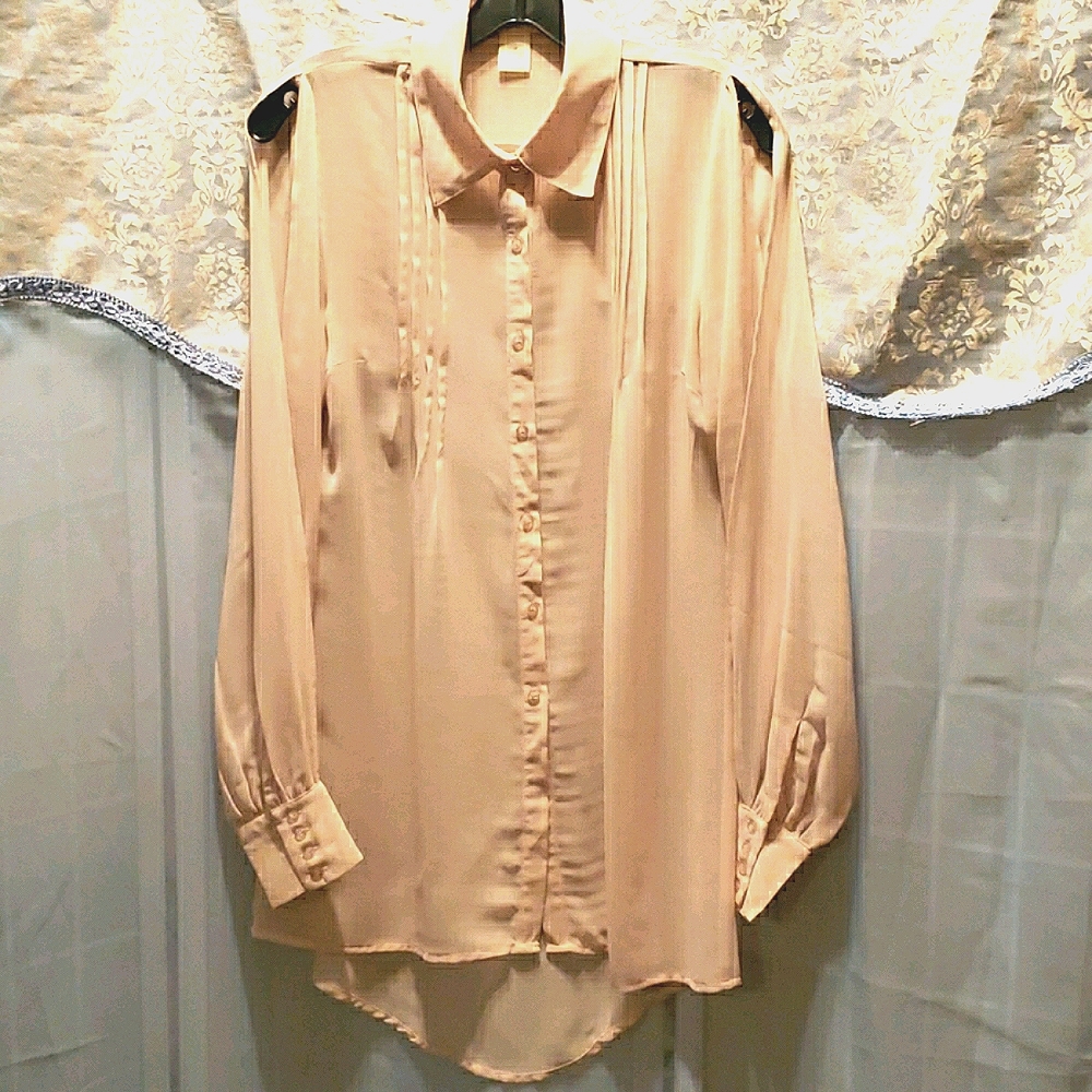 ARDEN B. CREAM CHIFFON TUNIC BLOUSE SZ M